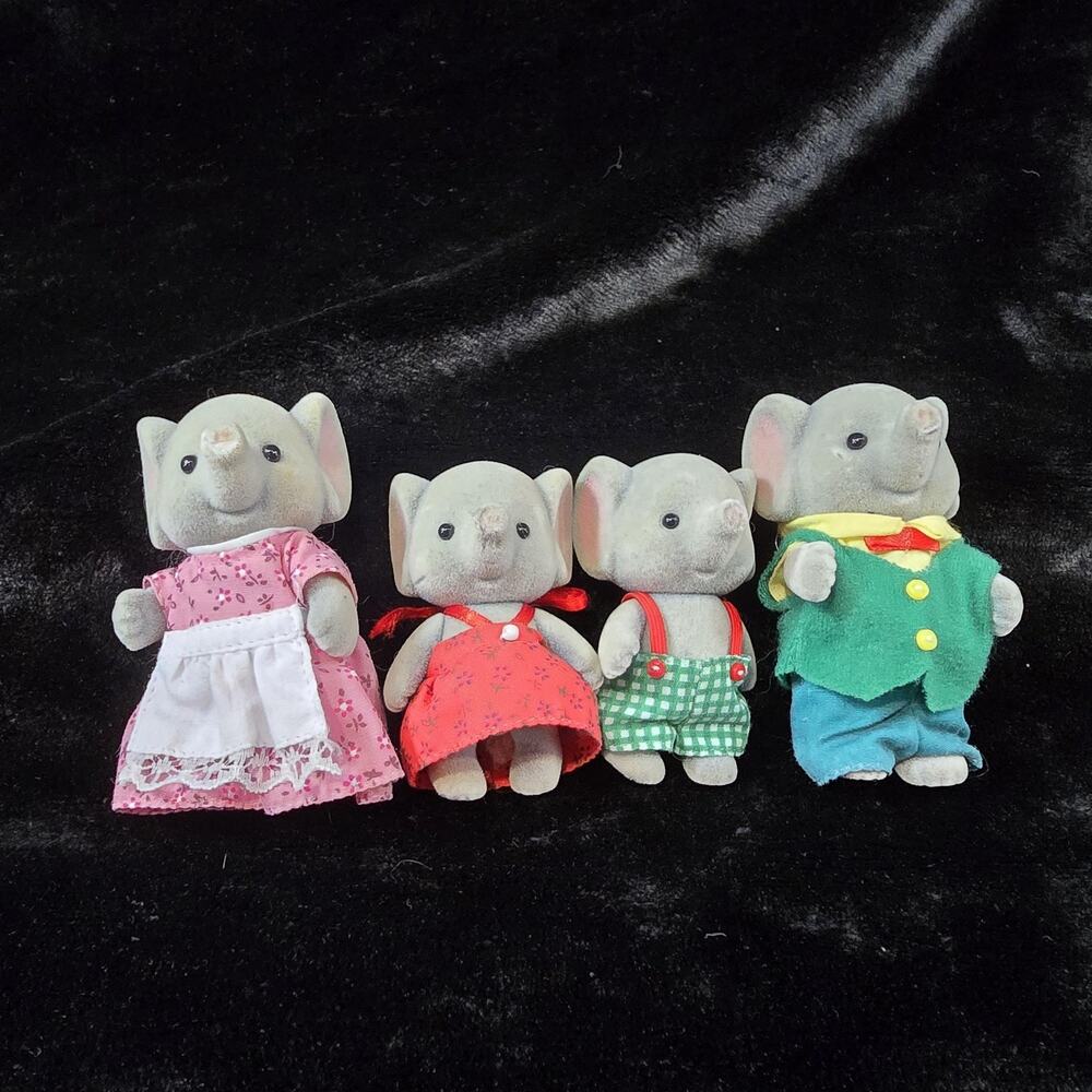 Vintage Ellwood Elephant Family Calico Critters Sylvanian Families 4pc Set Grey